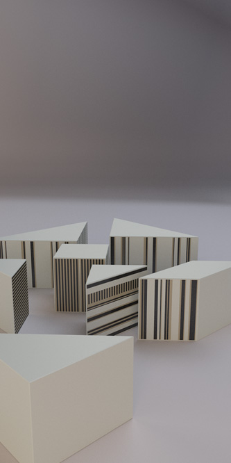 une table basse en résine douce au toucher, se présentant comme un cube fermé mais qui révèle un décor sophistiqué à l’intérieur dès que l’on joue avec elle. C’est une table dessinée comme le jeu du Tangram et qui permet de lui donner toutes sortes de formes en laissant aller son imagination. Le décor intérieur est composé d’une marqueterie géométrique en damier tricolore. Huit 8 pièces uniques, c’est-à-dire que chaque décor intérieur est de couleur différente, seront éditées pour cette œuvre de design d’art contemporain
