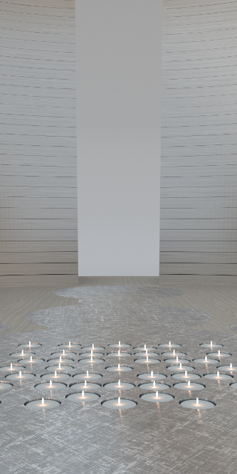 pièce unique monumentale, véritable meuble-pièce à vivre en strates de chêne en finition soyeuse qui contient un centre en météorite dans lequel se reflète la flamme des bougies. Il s’agit d’un objet d’exception dont le but est de permettre à son ou sa propriétaire de se réfugier dans la solitude et la méditation. Une œuvre de design d’art contemporaine, épurée et merveilleuse