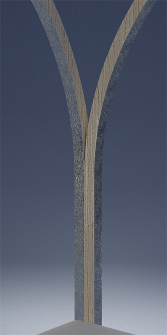 Parenthèse, lit de rêves, chêne clair et feuille d’argent, 200 x 210 x 200 cm