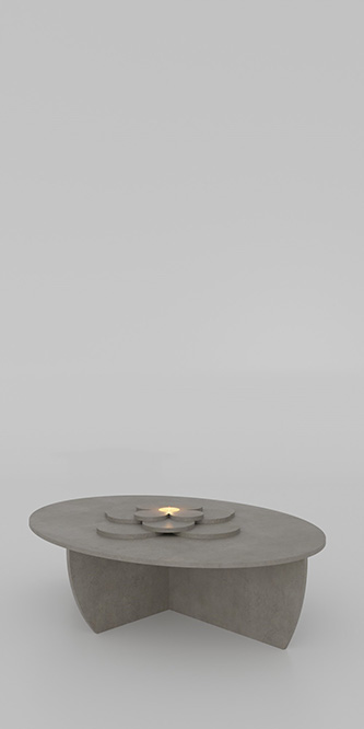 Rosace, table basse, béton, bougie, L 80 x l 60 x H 24 x épaisseur 1 cm