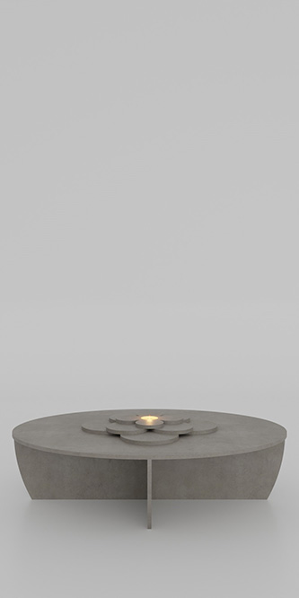 Rosace, table basse, béton, bougie, L 80 x l 60 x H 24 x épaisseur 1 cm