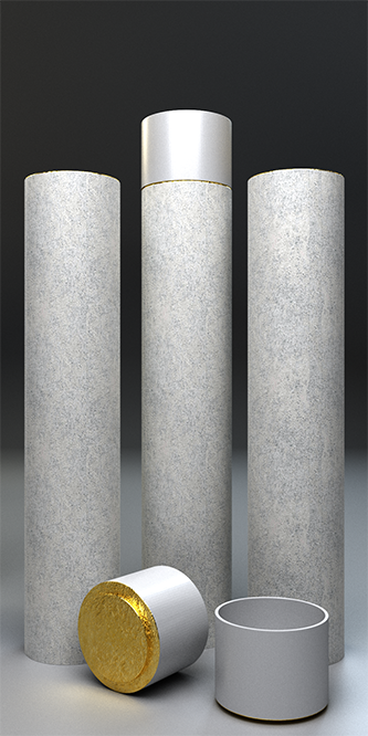on voit un détail de 3 trois gobelets en porcelaine et feuille d’or et leur support haut en béton issu du service à eau Treize à table. C’est une pièce unique car l’autre exemplaire a une finition différente, c’est-à-dire à la feuille d’argent. Les amateurs d’art et de design d’art du XXIème siècle devraient apprécier