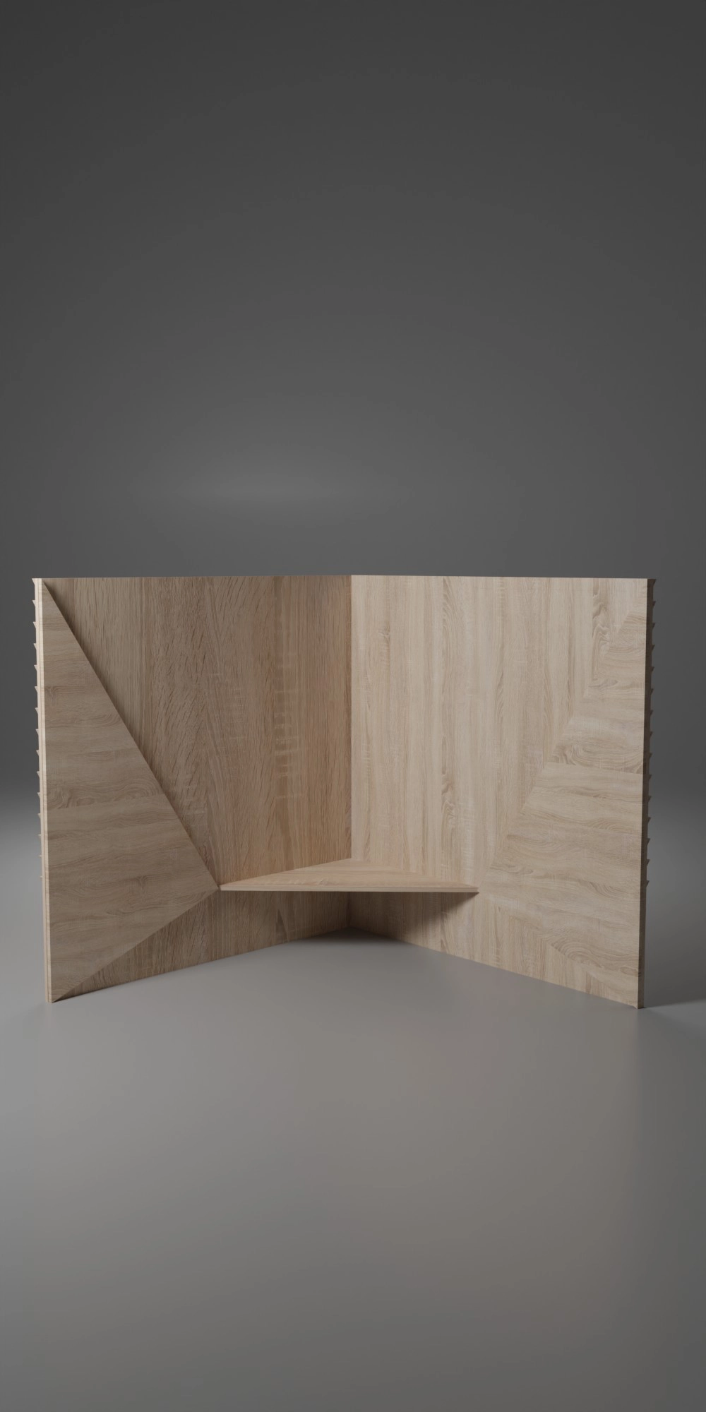 Façade intérieure, banc méditatif, chêne clair, jeu de veines, verni soyeux, 2x L 200 x H 200 cm, hauteur d'assise 40 cm