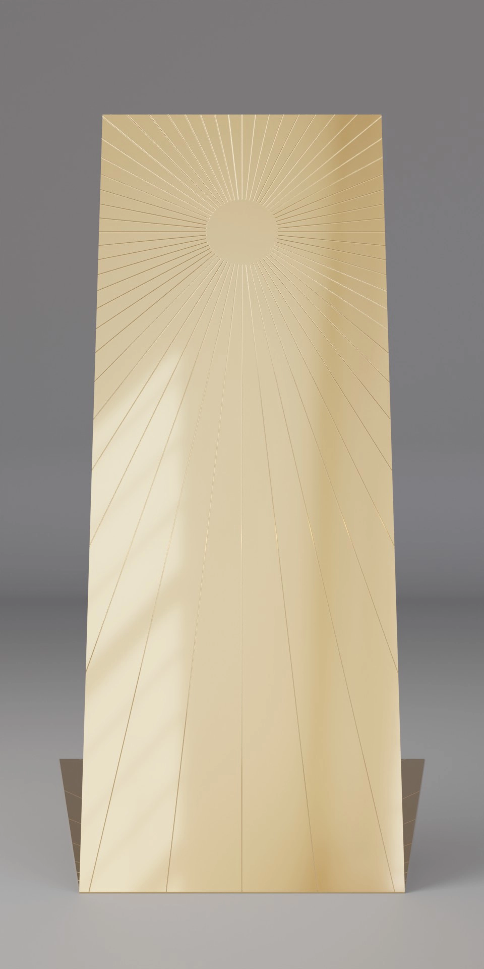 Majesté, miroir psyché, acier inoxydable poli miroir teinté or et gravé, H 160 x P 120 x L 60/100 cm, épaisseur 0,3 cm