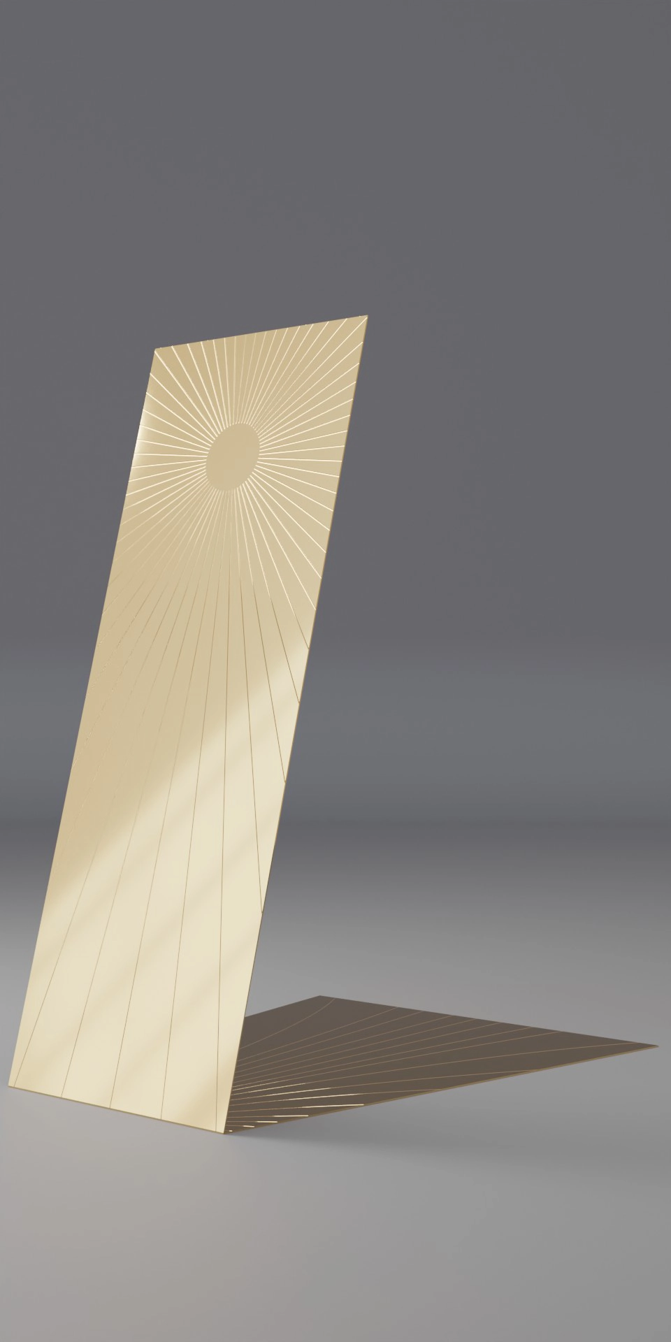 Majesté, miroir psyché, acier inoxydable poli miroir teinté or et gravé, H 160 x P 120 x L 60/100 cm, épaisseur 0,3 cm