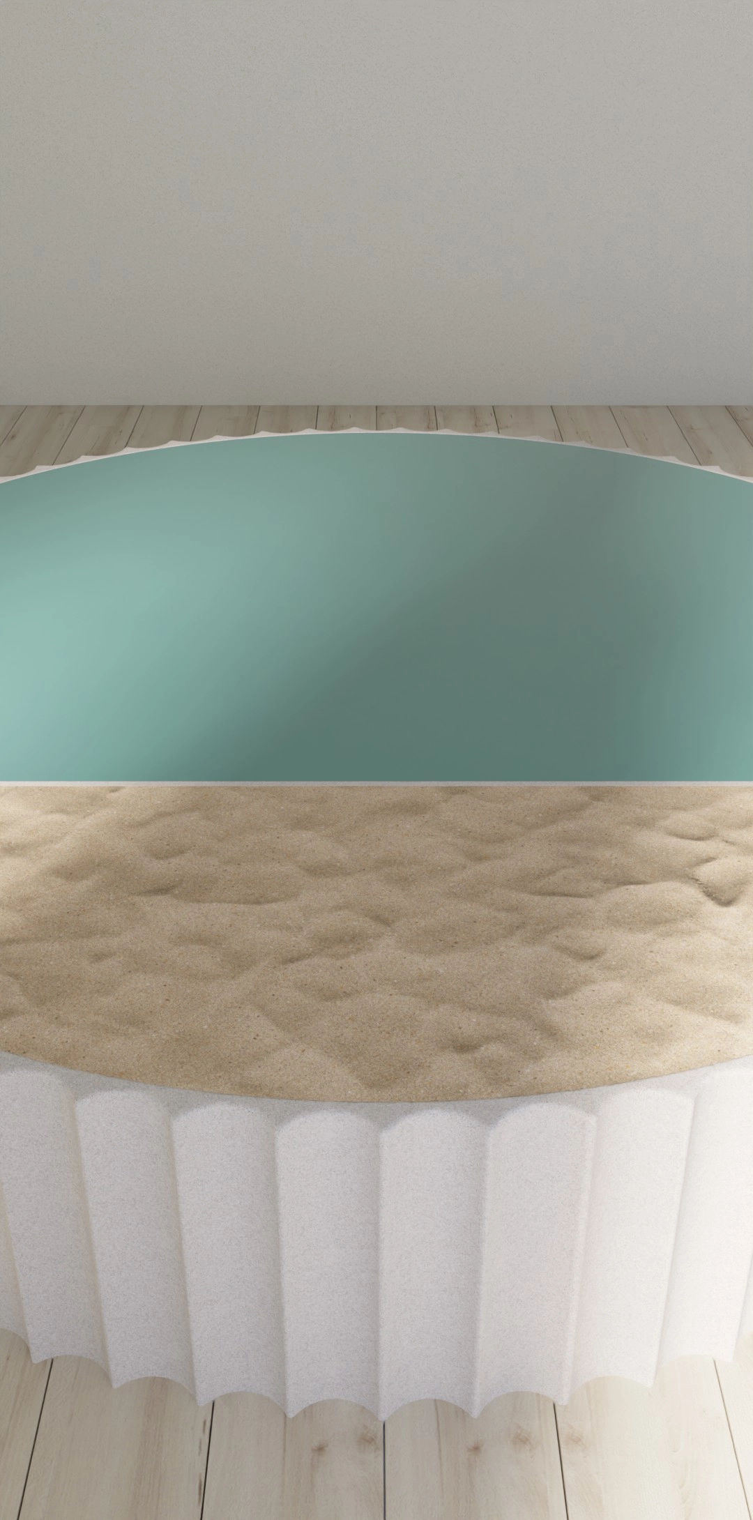 L'immensité de la mer, table basse,  béton, verre coloré, sable fin, D 200 x H 40 cm